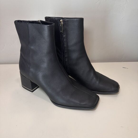 Kenneth Cole Women's Edie Square Toe Black Block Heel Boot Size 9 Leather $179 - Picture 2 of 8